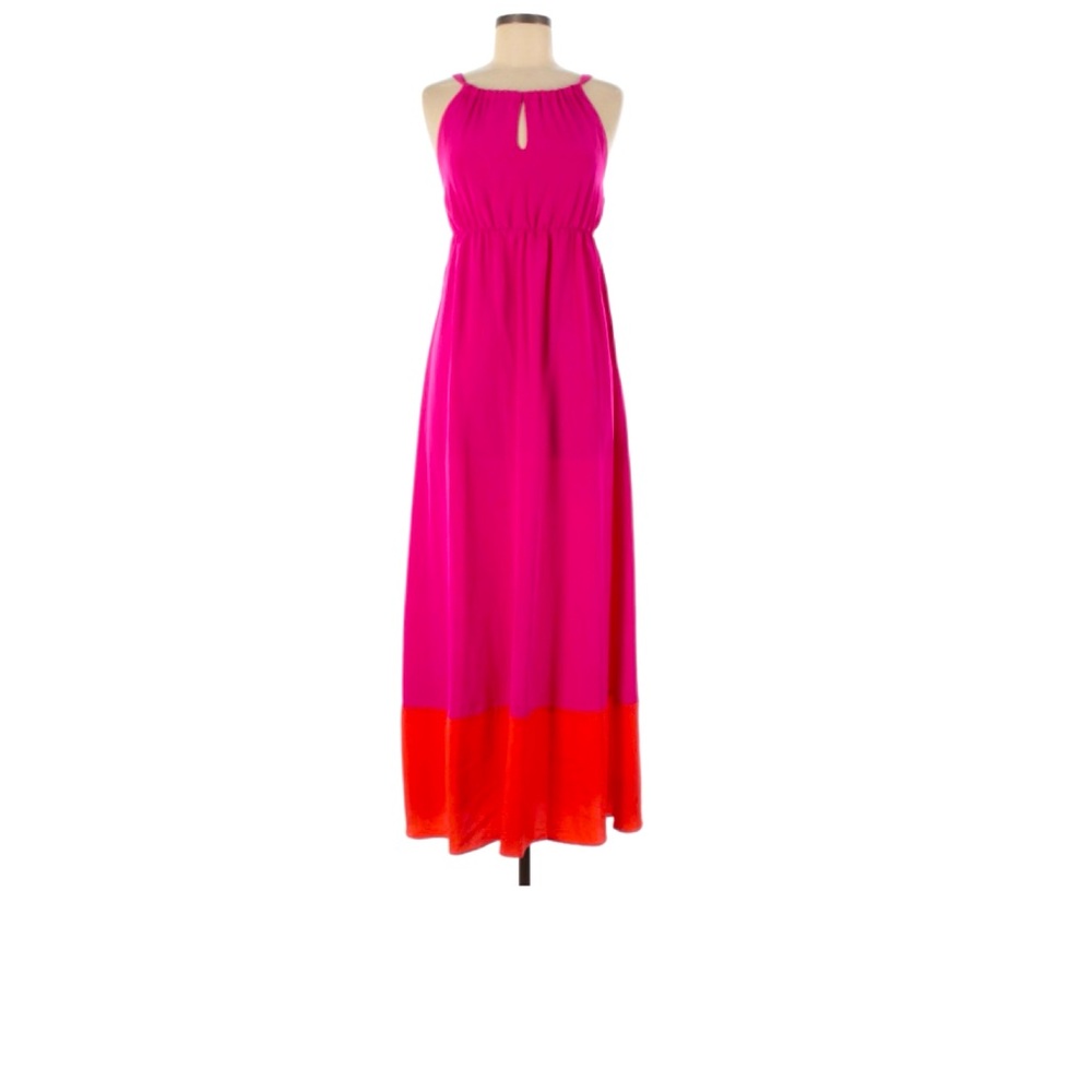 Old Navy Sleeveless Fushia Colorblock, Keyhole Halter Maxi Dress. Size Large.